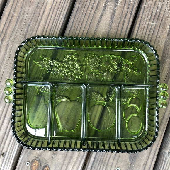 Vintage 1960's Indiana Glass Co. 5 part Relish Dish Olive Green - Picture 3 of 6